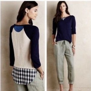 Anthropologie Little Yellow Button
Backstory Tee Blue Checkered  Size xs